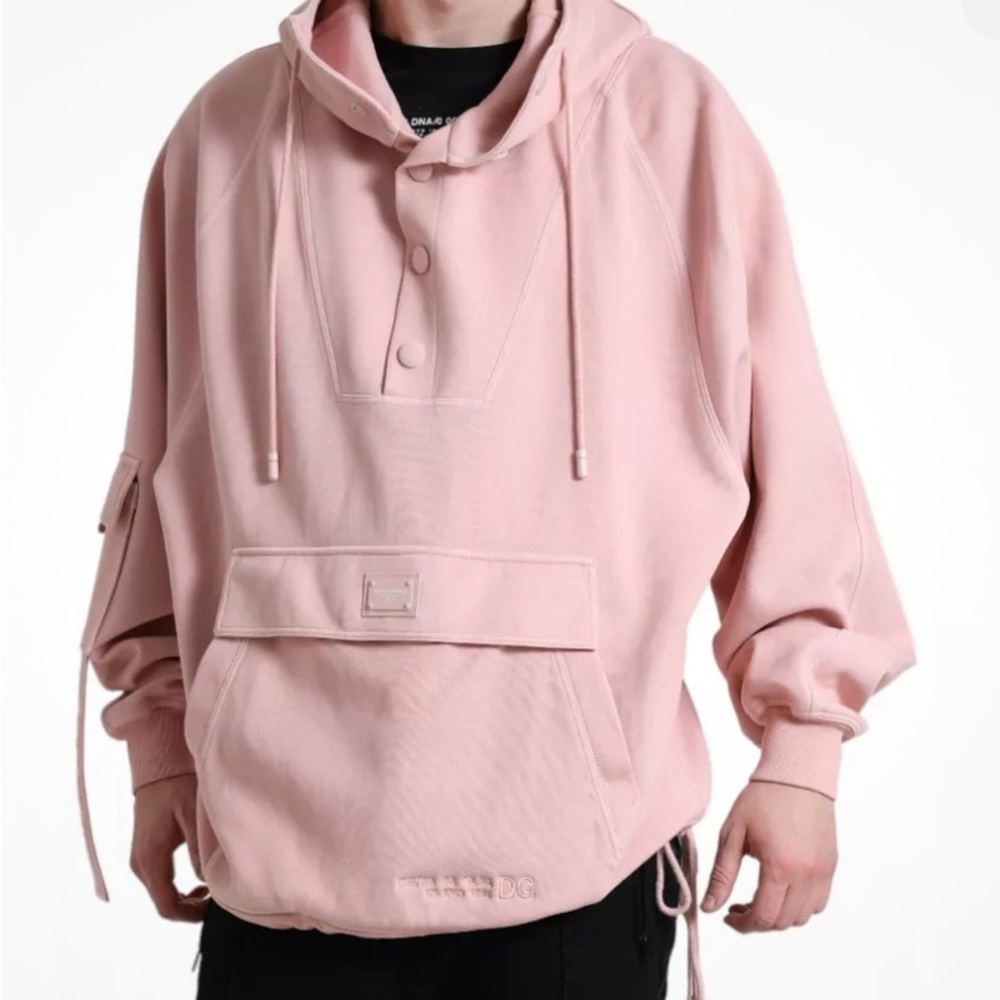 DOLCE & GABBANA Sweater Pink Cotton Hooded Pockets Pullover Unisex
